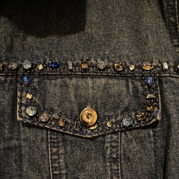 Quacker Factory Blue Denim Rhinestones Shacket Shirt/Jacket Women’s Size 1X - Picture 3 of 8